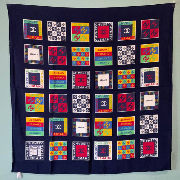 Chanel Multi-Color Signature Logo 100% Silk Square Scarf - Picture 15 of 15